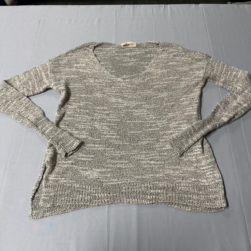 Hollister Womens Marled V-Neck Pullover Sweater Gray White XS/S Relaxed Fit
